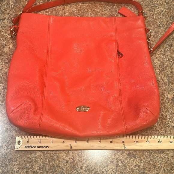 Coach Isabelle Pebbled Leather Hobo Crossbody Tote Purse Burnt Orange Red - Picture 14 of 15